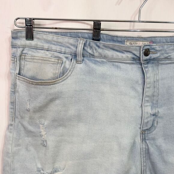 Glitzy Girlz Plus Size 26 Denim Shorts Light Blue Distressed Cut Off Frayed 1554 - Picture 4 of 13